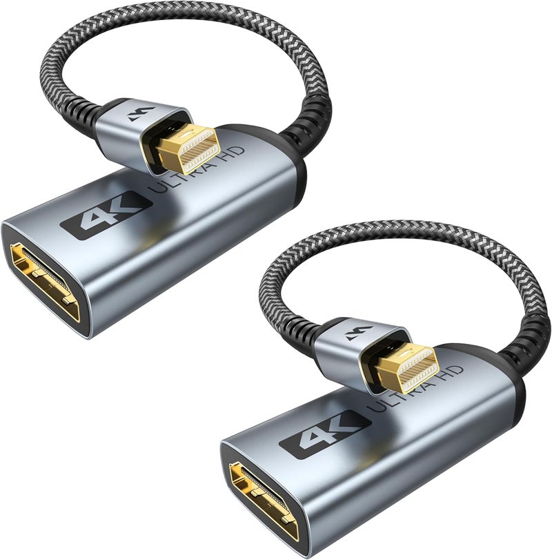 Warrky محول Mini DisplayPort إلى HDMI بدقة 4K - عبوة من 2، [UHD، قابس مطلي بالذهب، علبة ألمنيوم] محول Thunderbolt إلى HDMI متوافق مع MacBook Air/Pro، Mac Mini، iMac، Surface Pro، شاشة/تلفاز/بروجيكتور - Image 1